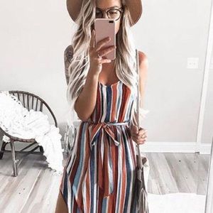Crisdress Rainbow Striped High Split Maxi  NWOT